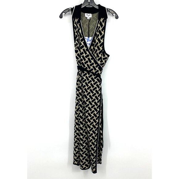 DVF Target Wrap Dress Collared Sleeveless Sweater Midi Black - Picture 2 of 12